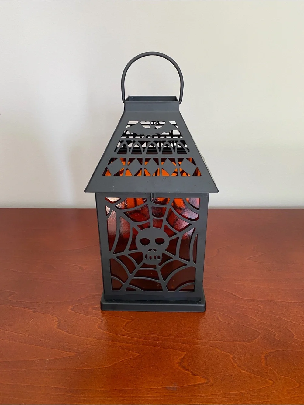 Black Spiderweb Skull Lantern - Halloween Home Accent